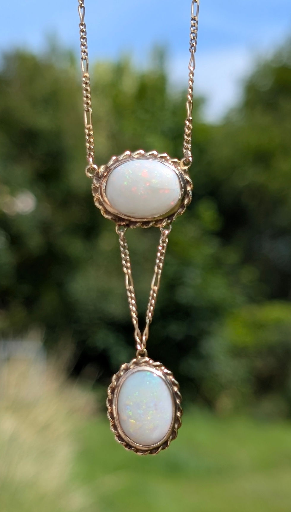 Thumbnail: Vintage Opal 9ct Gold Lavalier Necklace 