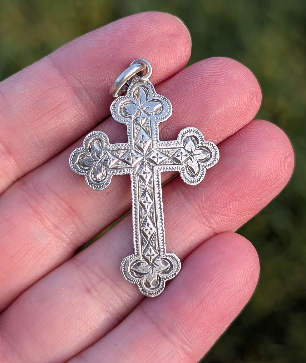 Large Sterling Silver Victorian Trifolium cross with hand engraved design