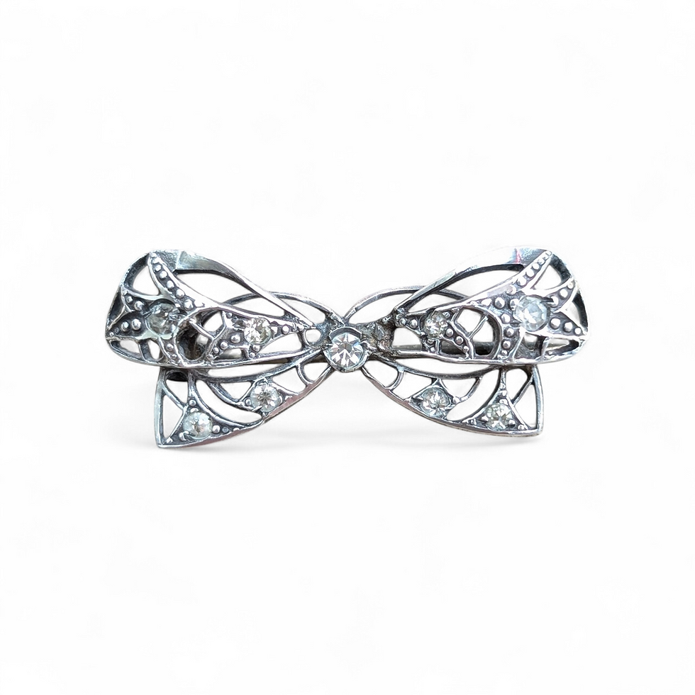 Antique Sterling Silver Sparkly Bow Brooch