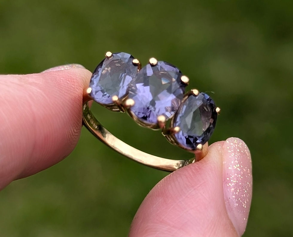 Contemporary Three Stone Amethyst 9ct Yellow Gold Ring