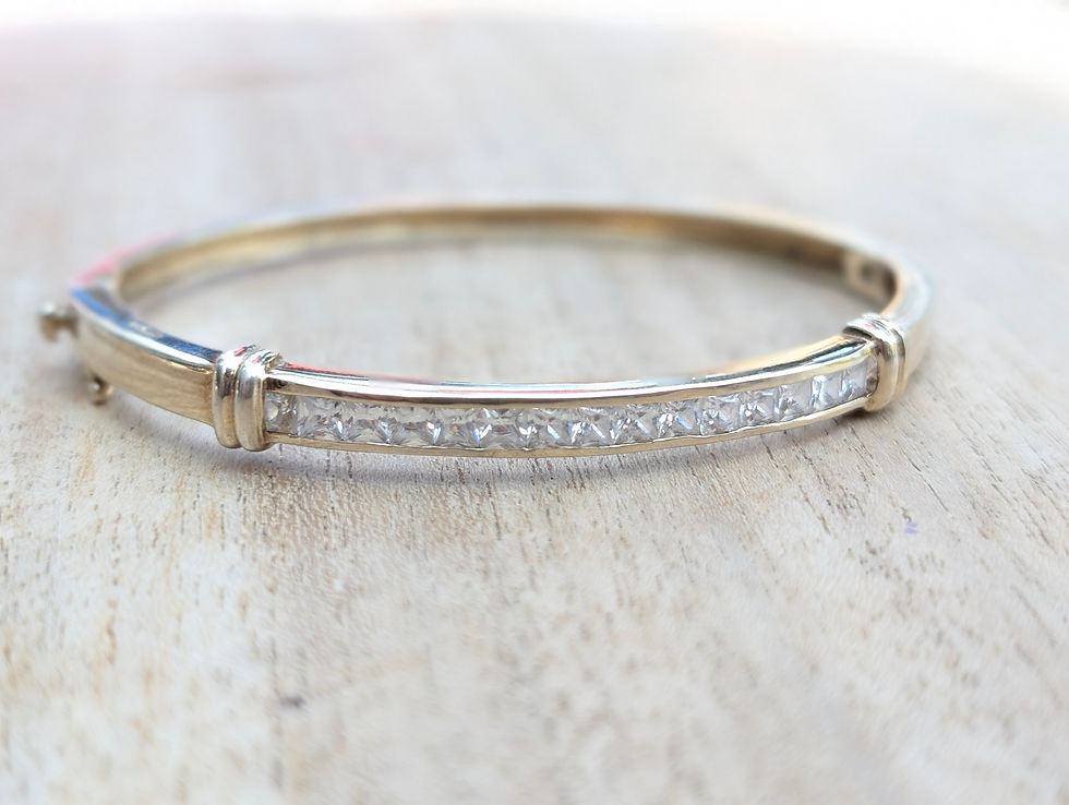 Thumbnail: Vintage Sparkly Gold Plated Sterling Silver Hinged Bangle