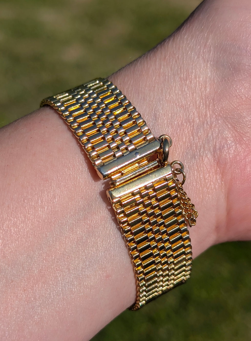 Thumbnail: Vintage Wide Woven Gold Plated Bracelet