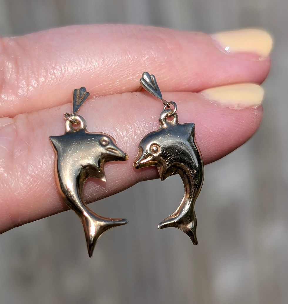 Thumbnail: vintage Yellow gold dangly dolphin earrings