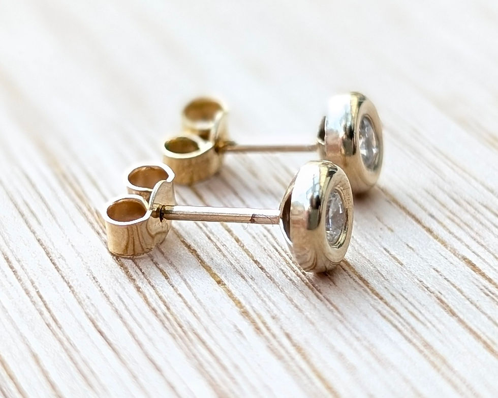 Thumbnail: vintage round yellow gold bezel set CZ stud earrings