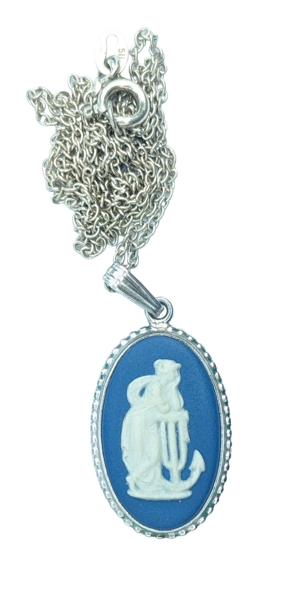 Silver Wedgwood hope and anchor pendant on a chain