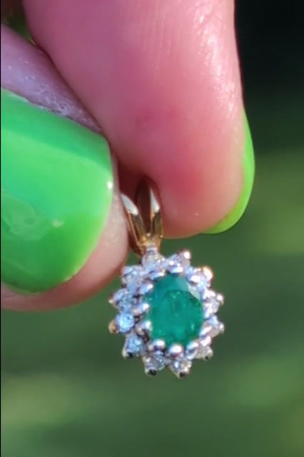 Thumbnail: Vintage 9ct Gold Emerald & Diamond Pendant