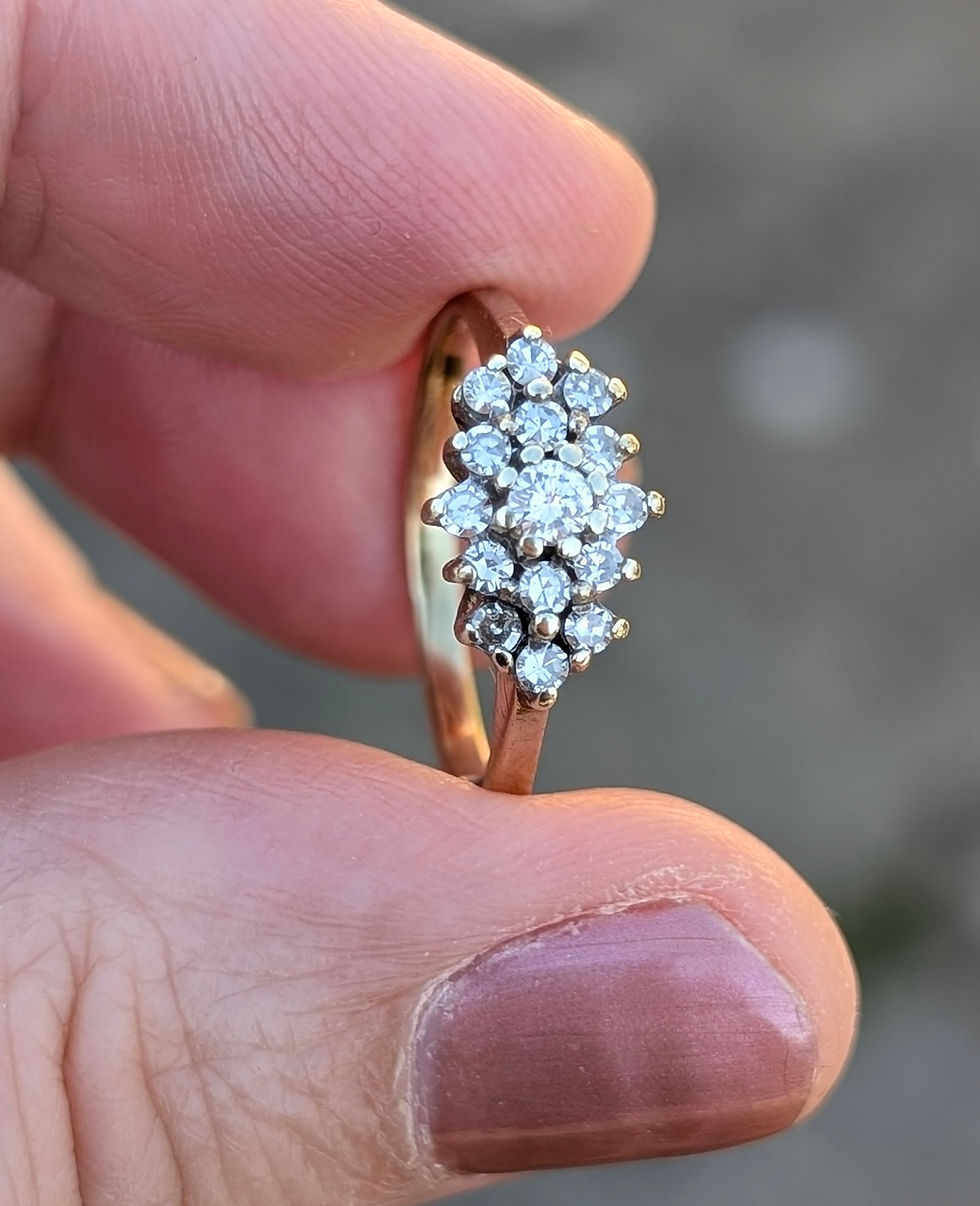 Thumbnail: Vintage 9ct Gold Diamond Cluster Ring