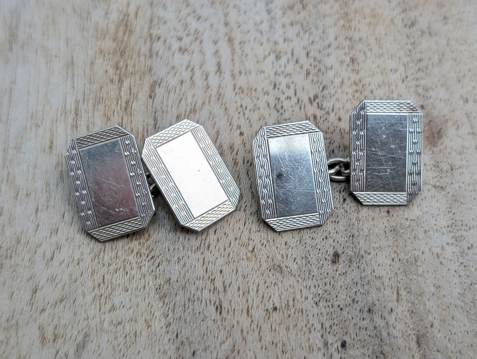 Thumbnail: Vintage 1960s Sterling Silver Rectangular Cufflinks with engine turned pattern