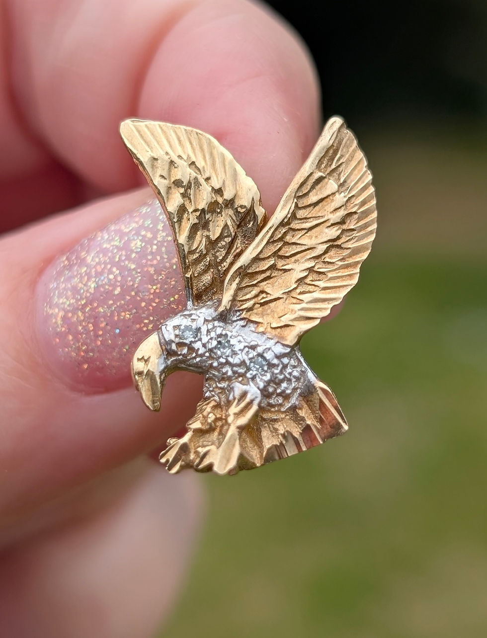 Vintage 9ct Gold Eagle Pendant with Diamonds