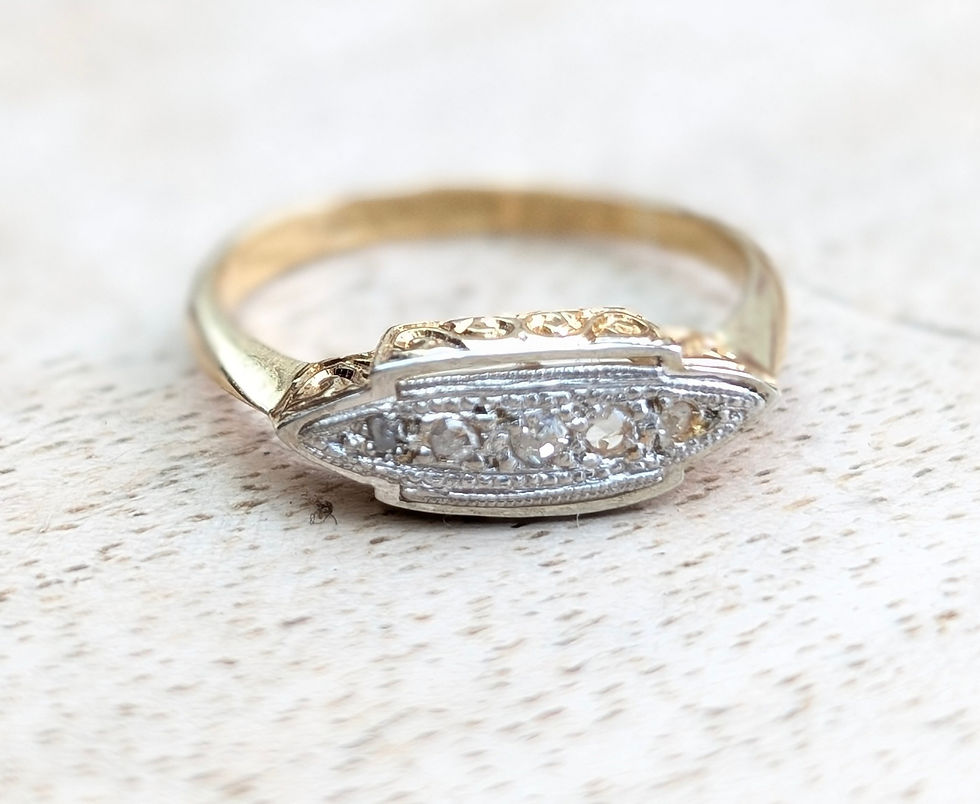 Thumbnail: antique art deco five stone old cut diamond ring in 18ct yellow gold and platinum