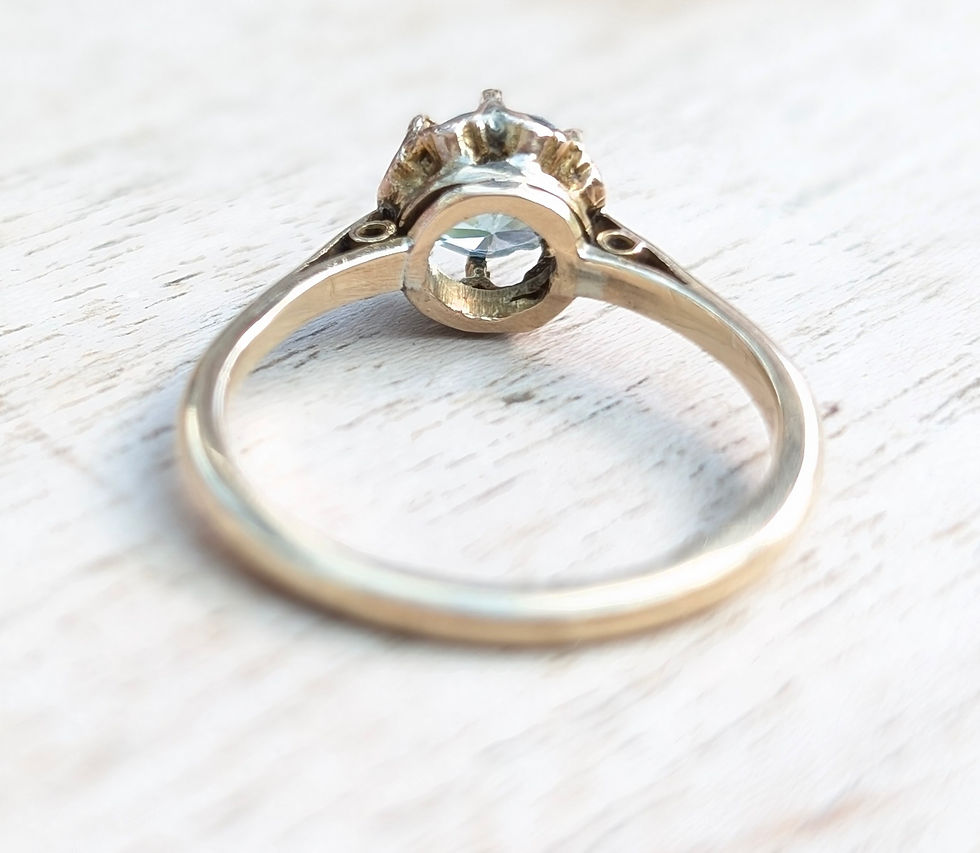 Thumbnail: antique gold ring with claw set round faceted blue zircon