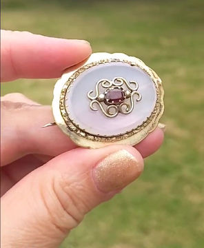 Thumbnail: victorian pinchbeck white chalcedony and garnet brooch