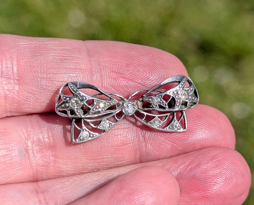 Antique Sterling Silver Sparkly Bow Brooch