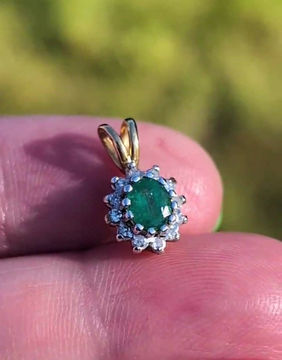 Thumbnail: Vintage 9ct Gold Emerald & Diamond Pendant