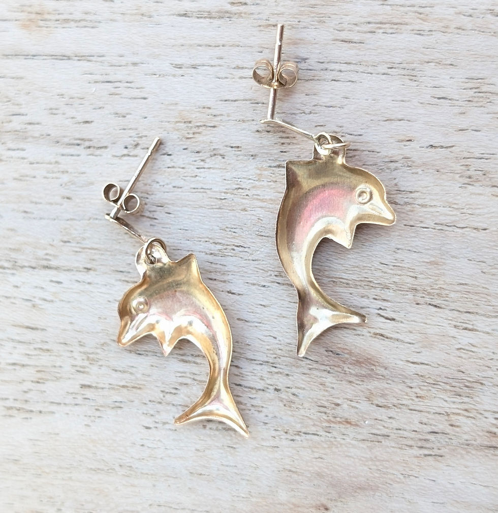 Thumbnail: vintage Yellow gold dangly dolphin earrings