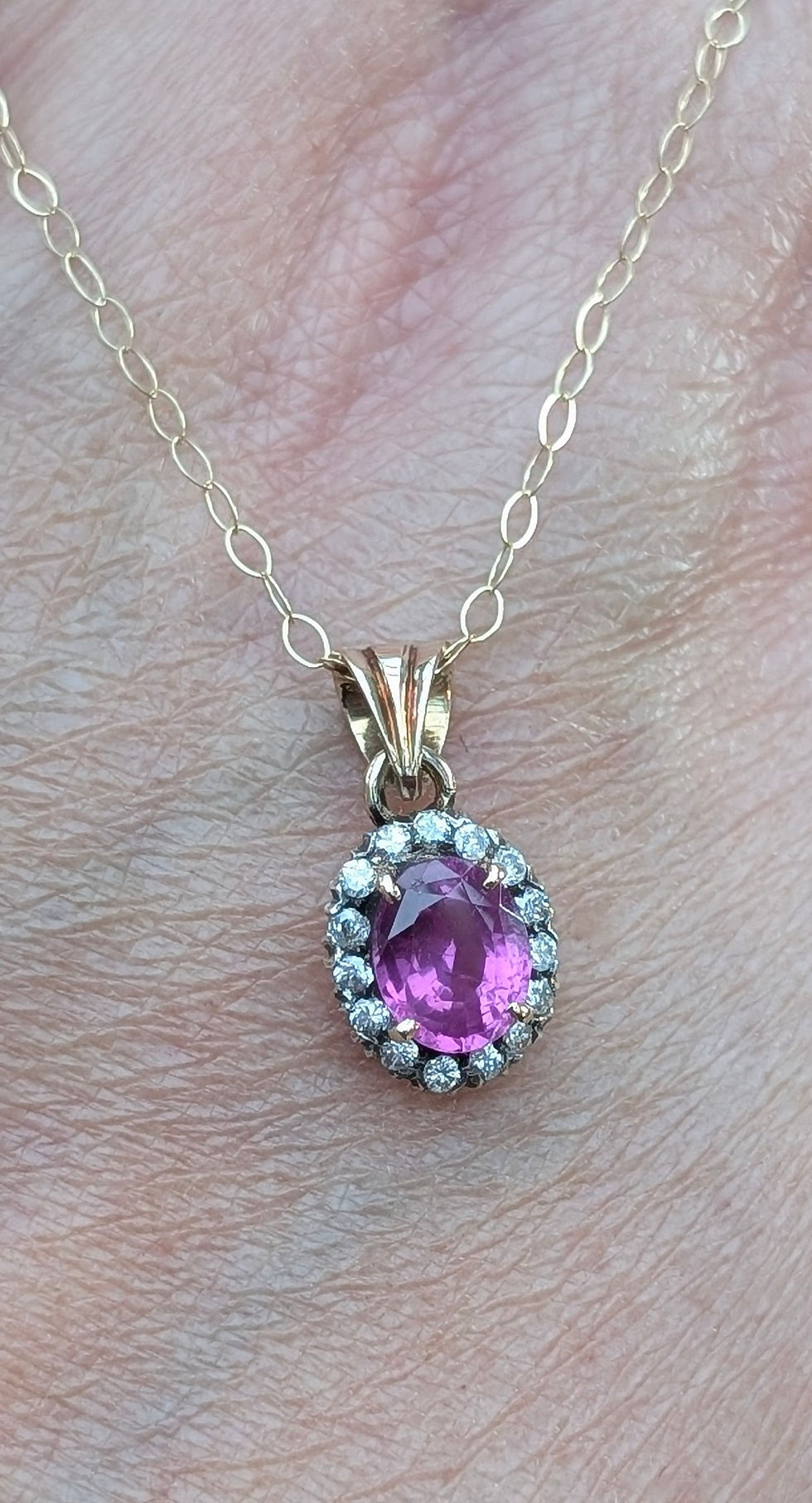 Thumbnail: Edwardian Synthetic Pink Sapphire & Diamond Pendant 