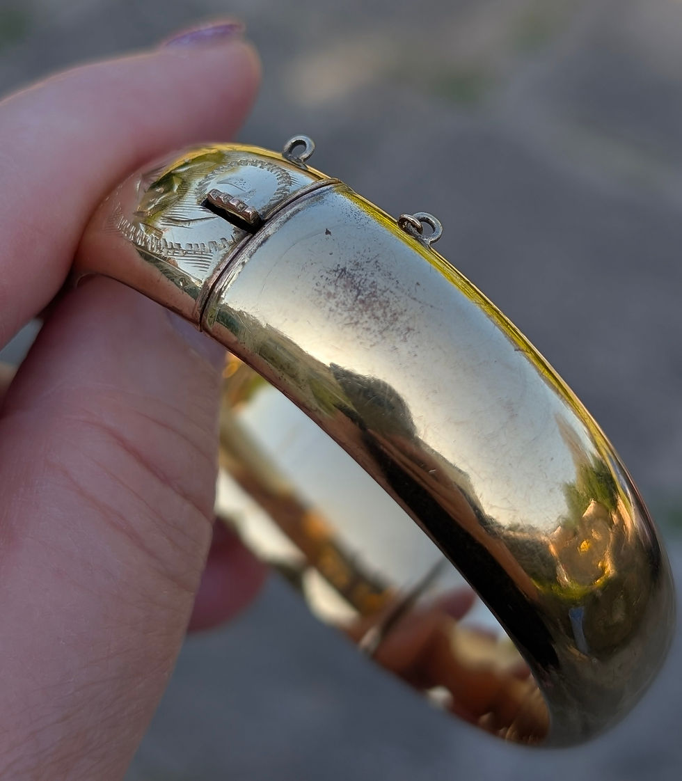 Thumbnail: Vintage Engraved rolled yellow gold 1950s bangle