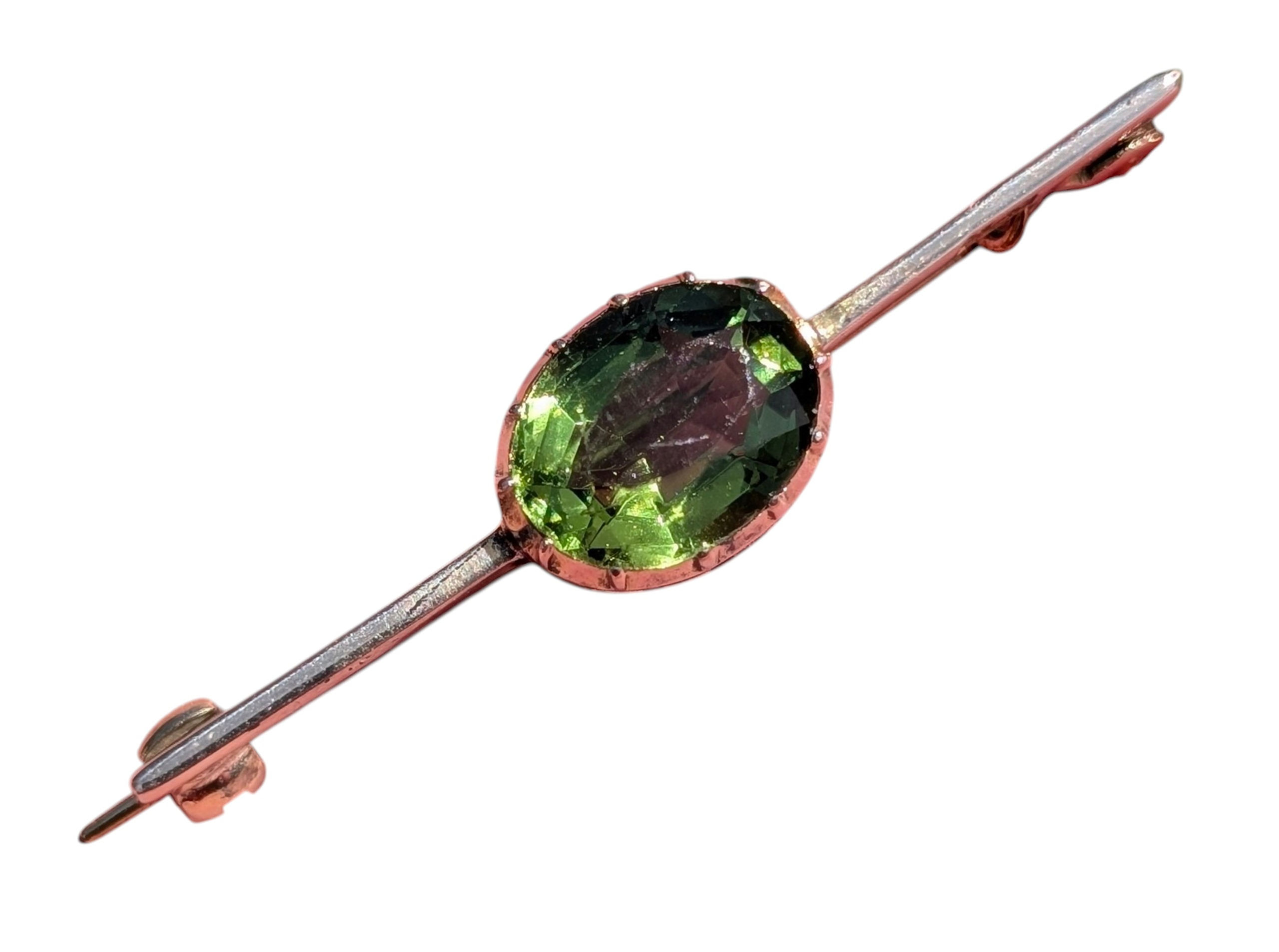 Victorian Green Paste Yellow Gold Bar Brooch