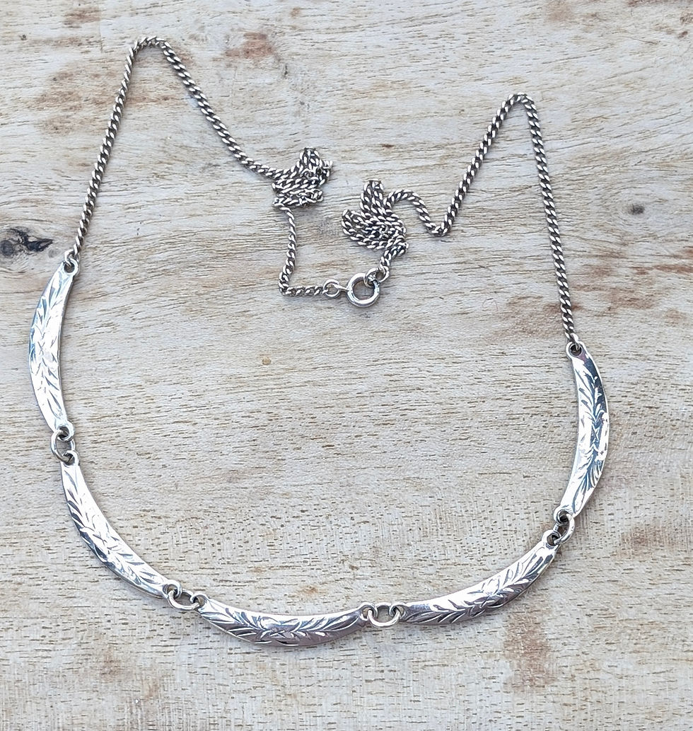 Thumbnail: 1970s Sterling Silver Engraved Panel Necklace