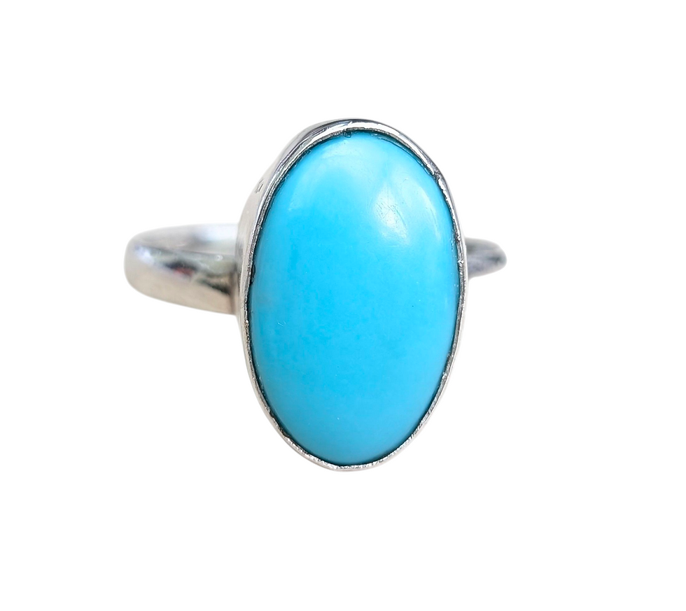 vintage silver ring set with a large turquoise cabochon