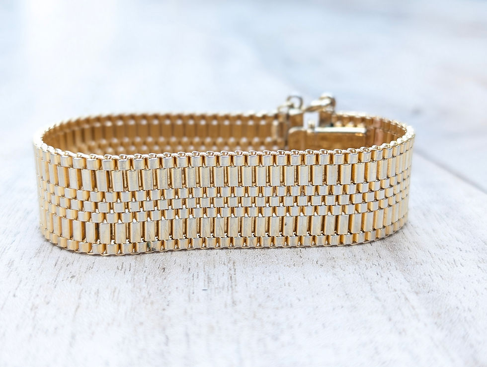 Thumbnail: Vintage Wide Woven Gold Plated Bracelet