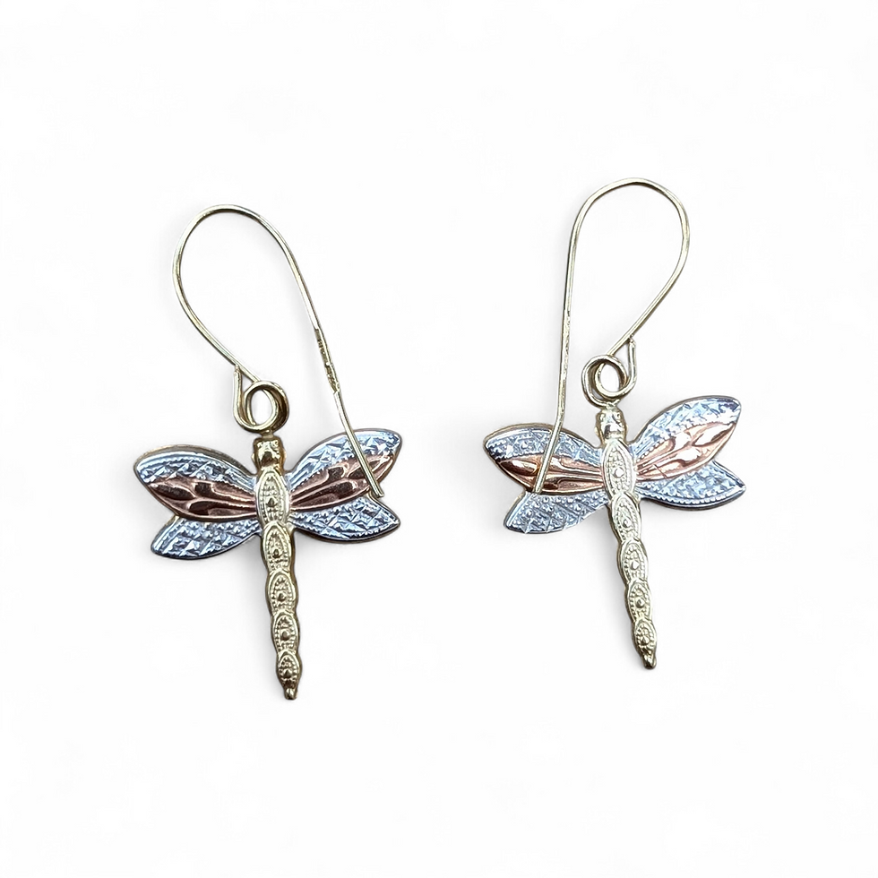 Vintage Tricolour Gold Dragonfly Earrings