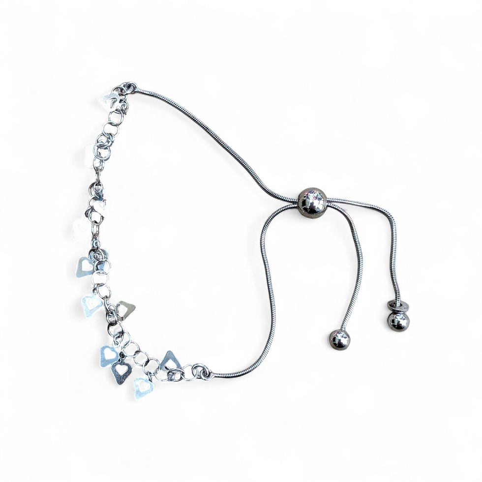 Fine Dangly Hearts Silver Slider Bracelet