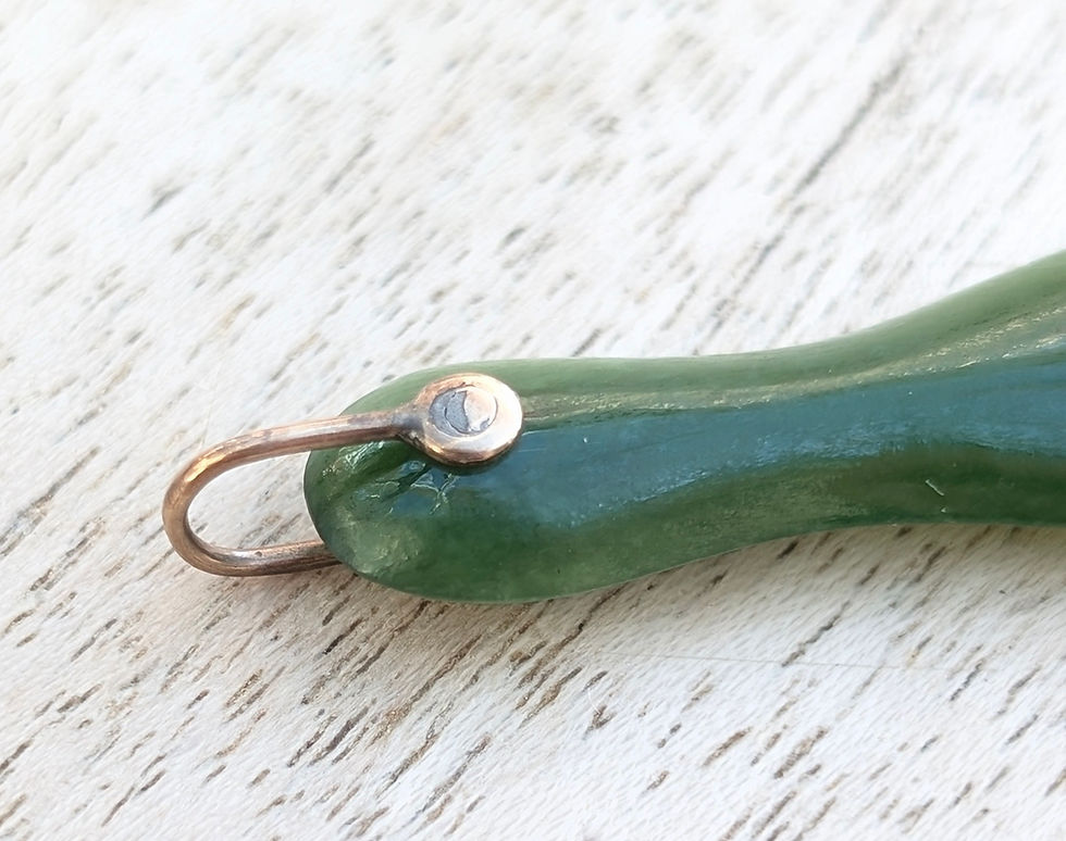 Thumbnail: Vintage elongated green Nephrite Jade Pendant
