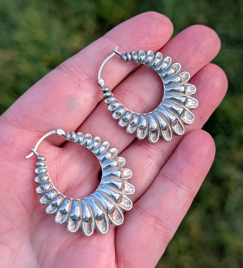 Thumbnail: Large Vintage Silver Scalloped Hoop Earrings