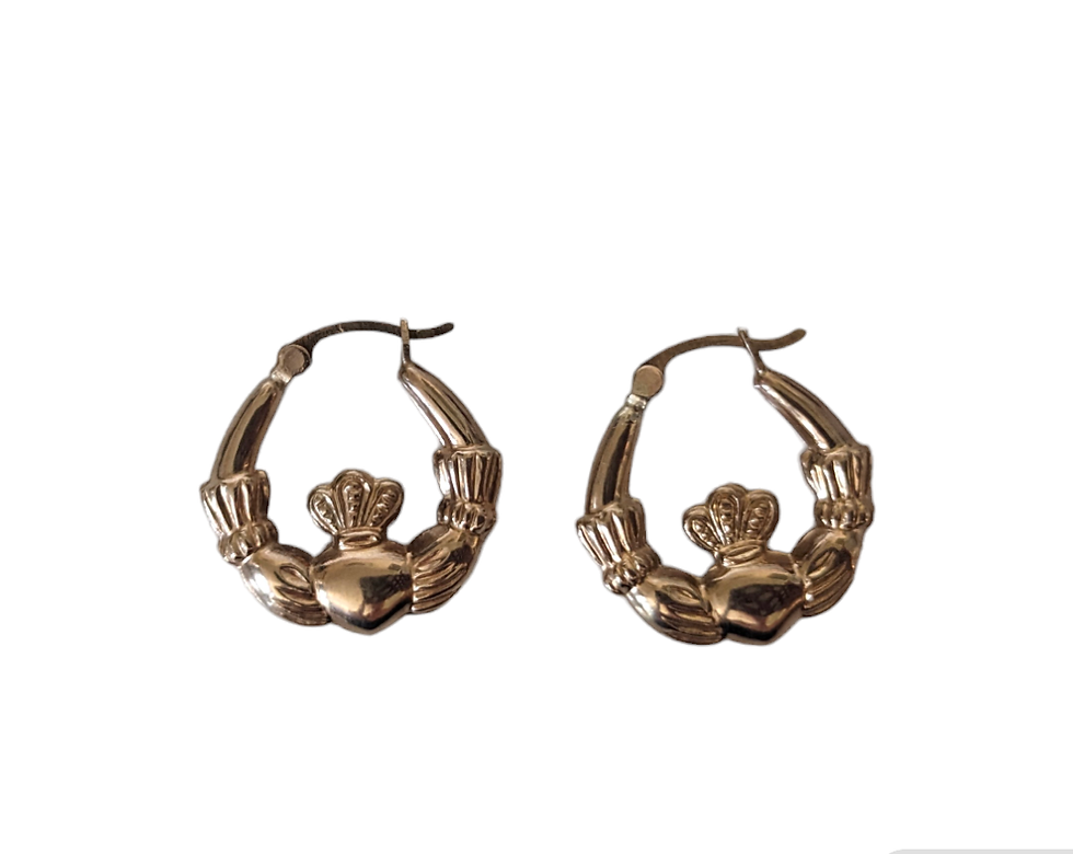 Thumbnail: Vintage 9ct Gold Claddagh Hoop earrings