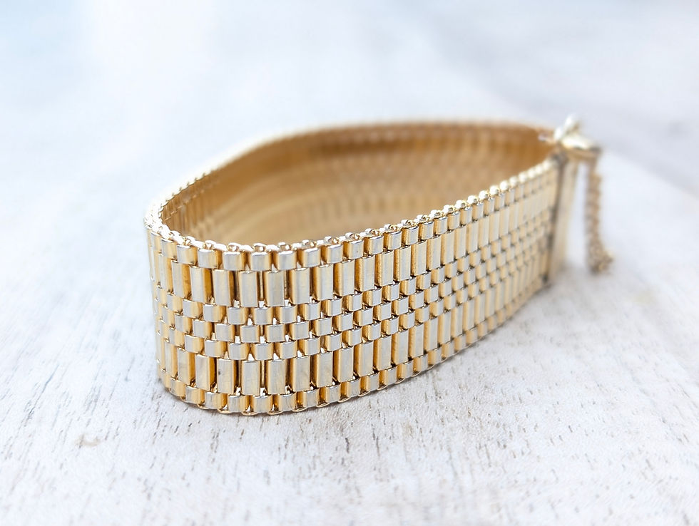 Thumbnail: Vintage Wide Woven Gold Plated Bracelet