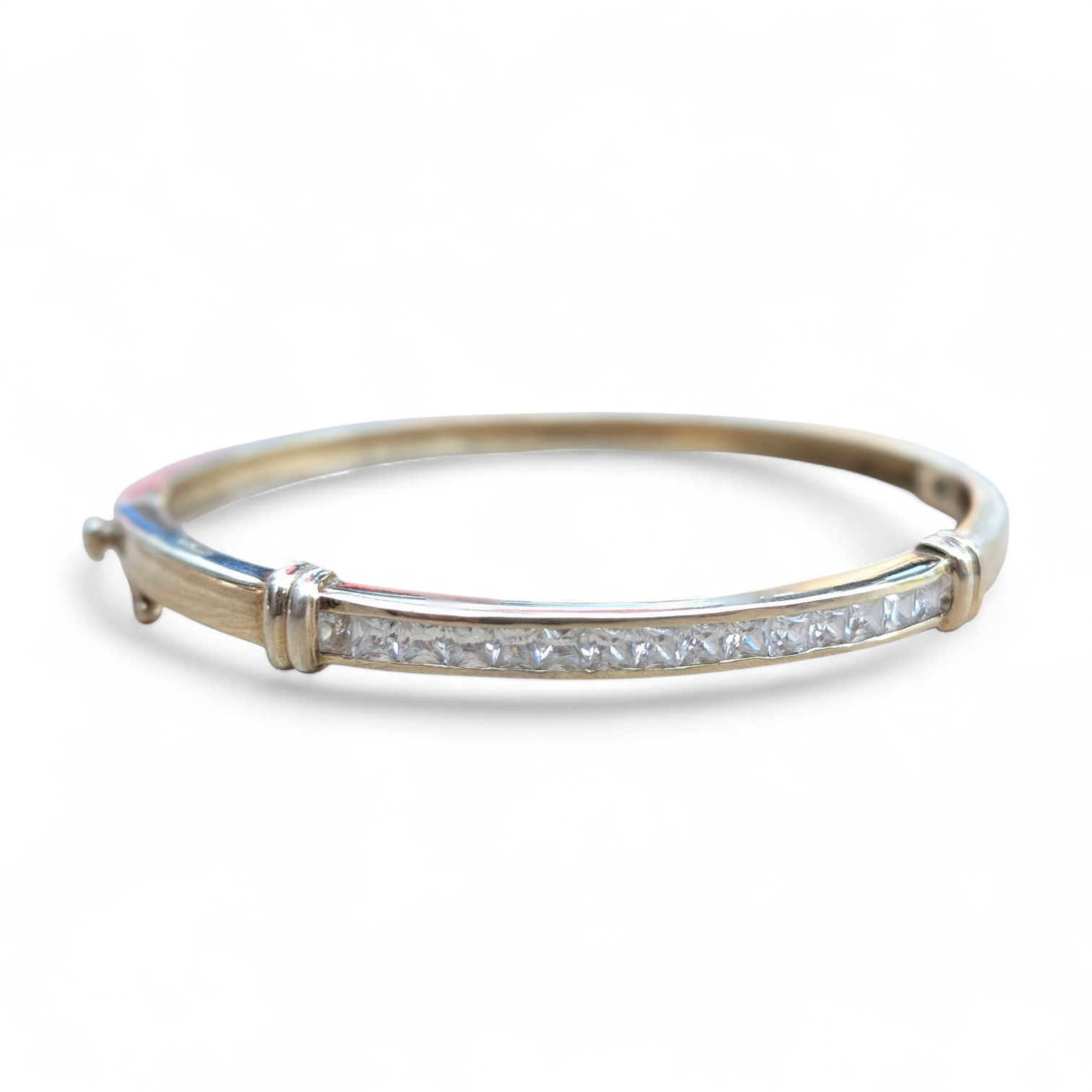 Vintage Sparkly Gold Plated Sterling Silver Hinged Bangle