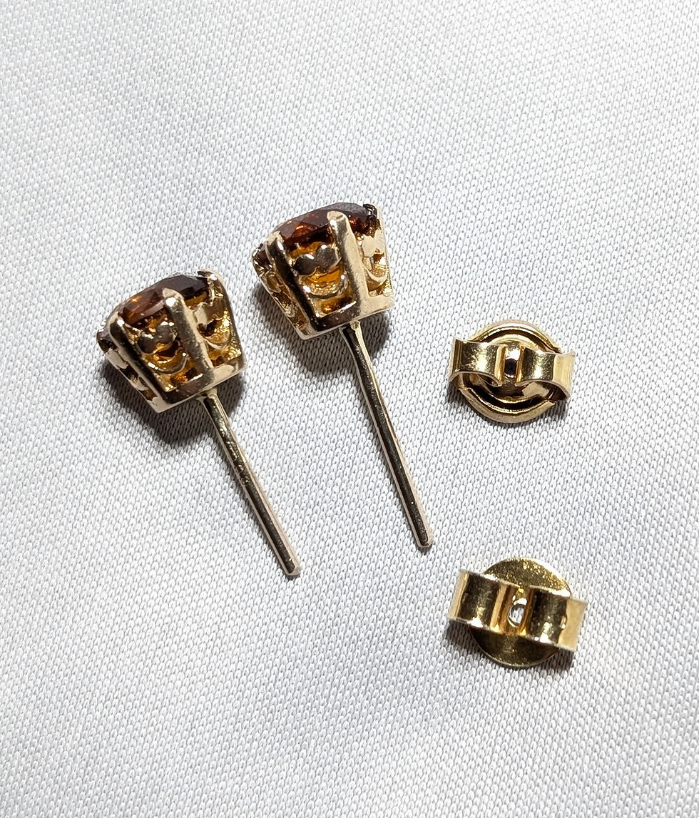 Thumbnail: 1970s large round faceted burnt orange citrine earrings, set in yellow gold
