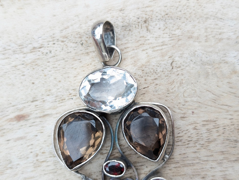 Thumbnail: Large Multi Gemstone Set Ornate Silver Pendant