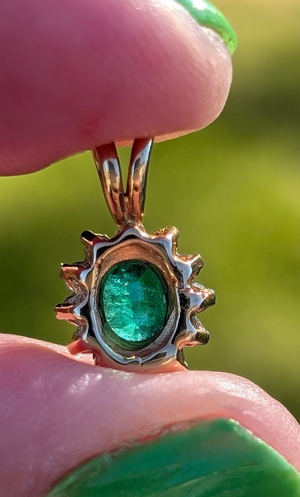 Thumbnail: Vintage 9ct Gold Emerald & Diamond Pendant