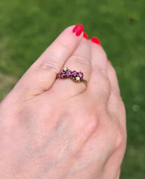 Thumbnail: antique pink garnet and seed pearl gold ring