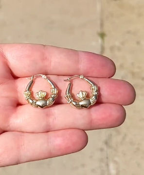 Thumbnail: Vintage 9ct Gold Claddagh Hoop earrings