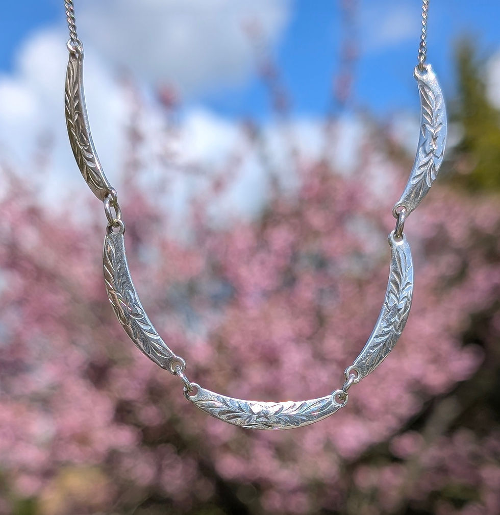 1970s Sterling Silver Engraved Panel Necklace