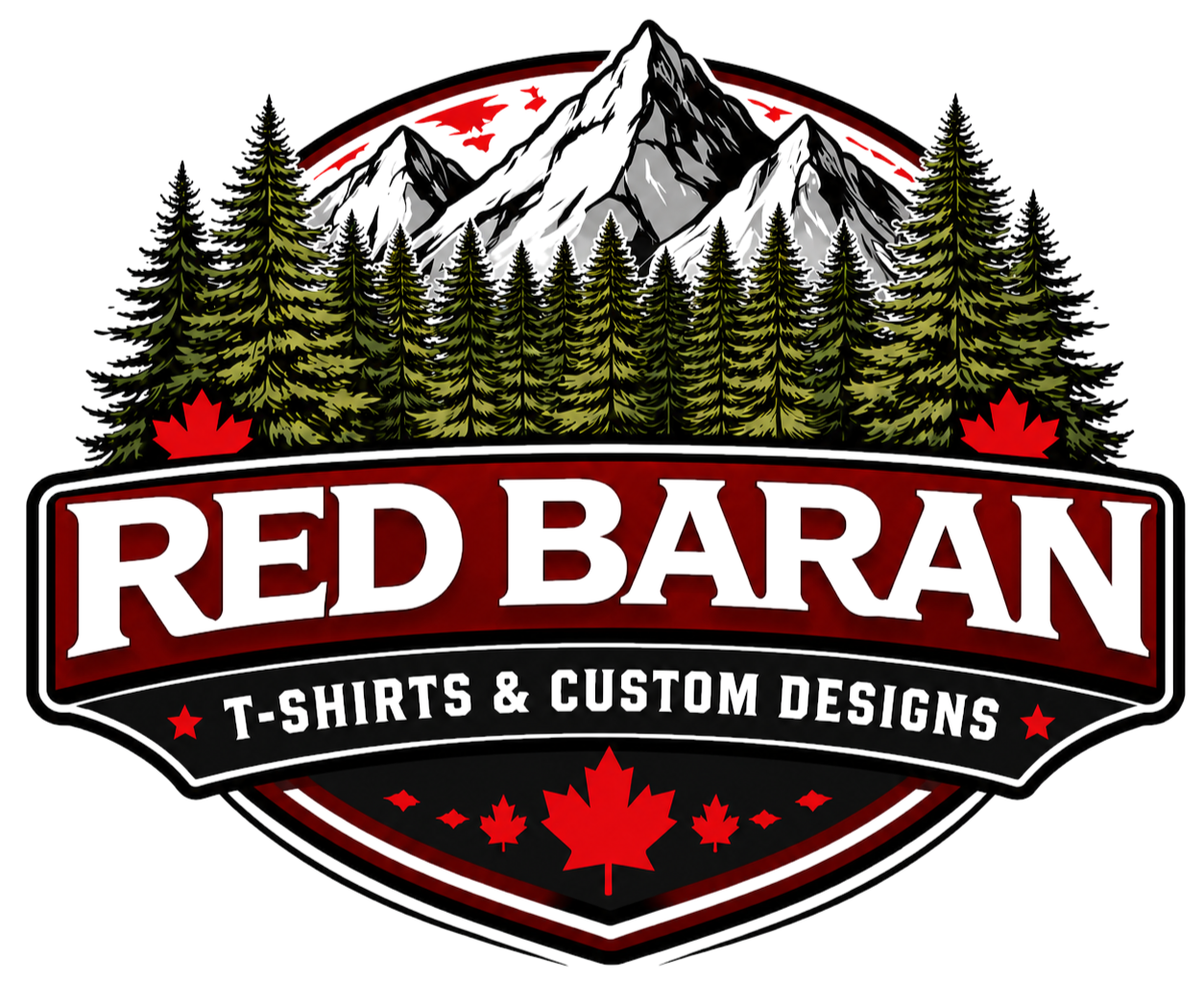 Red Baran T-Shirts logo for custom apparel in Strathmore, Alberta