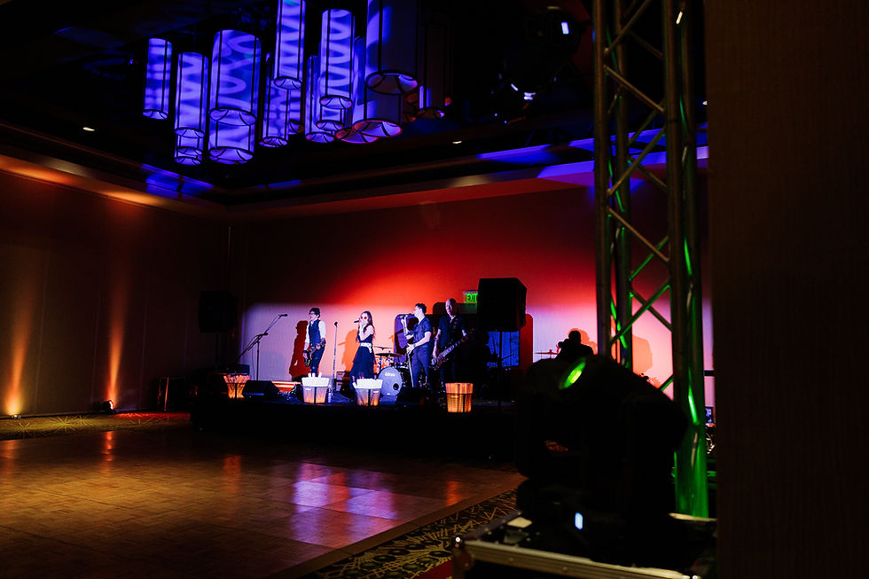 JAWS AVL stage lighting and audio setup for live band concert