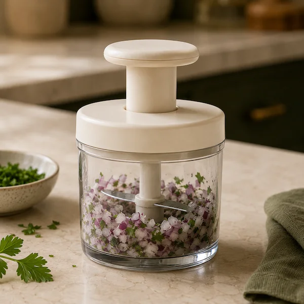 Small hand food chopper with clear bowl