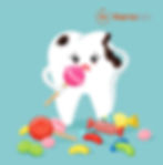 Muela con caries rodeada de dulces