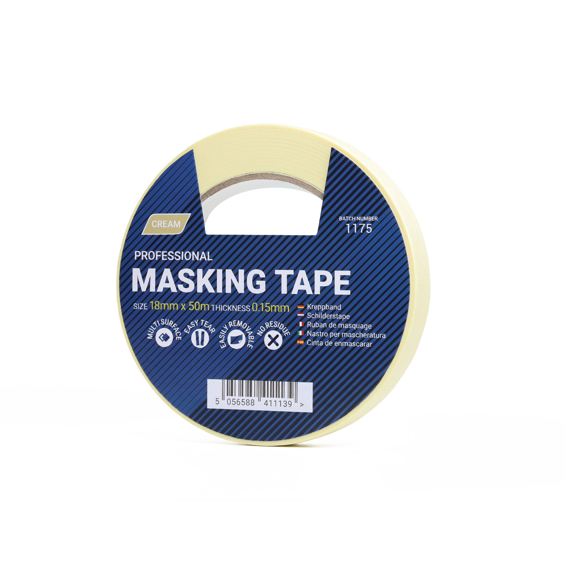 18mm x 50m Cream Masking Tape - 1 Roll