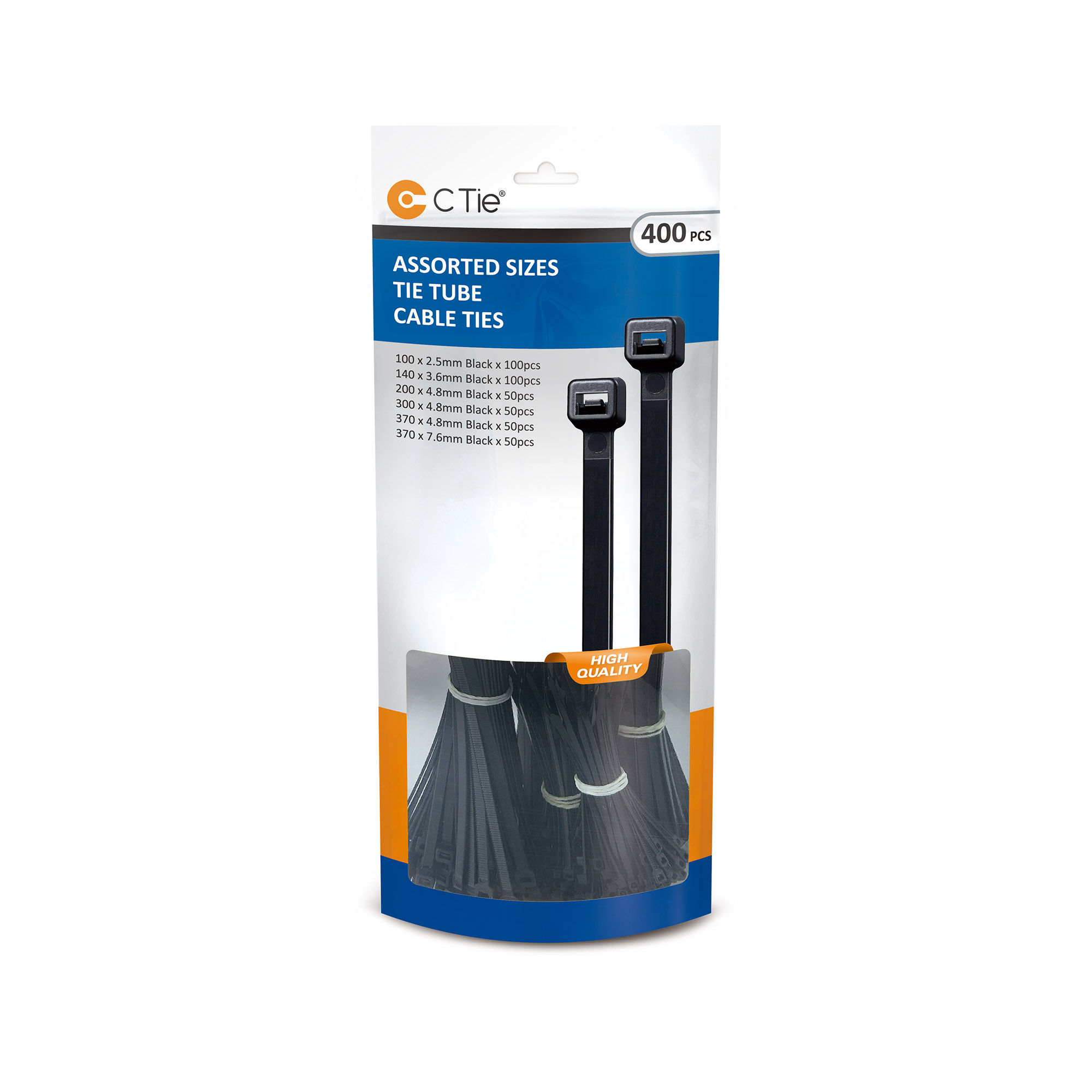 Black Cable Ties - Assorted Sizes - 1 Pack