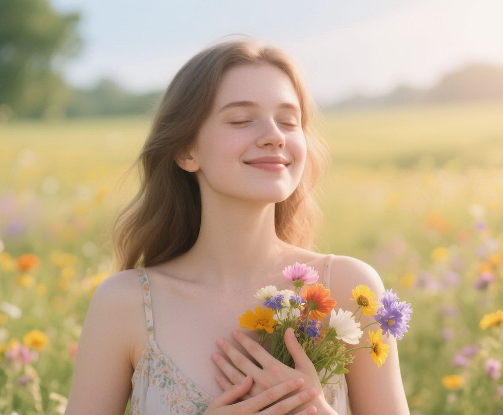 a young woman with an expression of daily gratitude