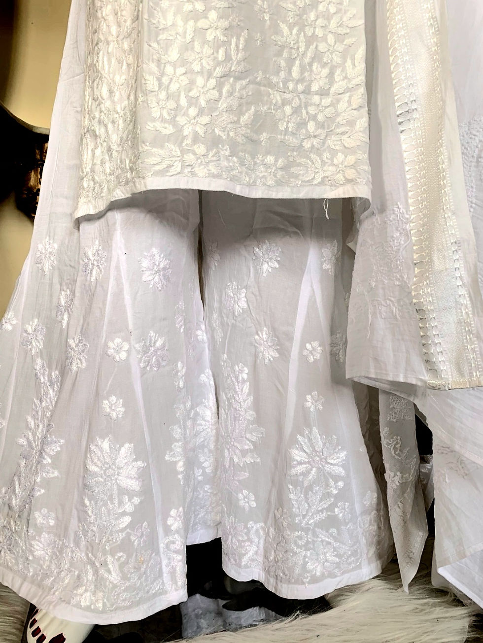 Thumbnail: Premium Cotton modal dyeable chikan set with Cotton chikan dupatta 