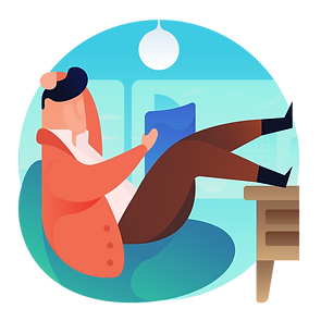 Illustration of a man with his feet up reading