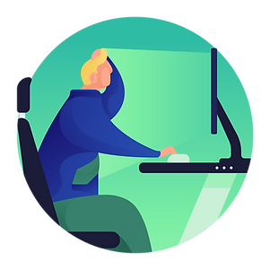 Illustration of a man sitting at a comupter