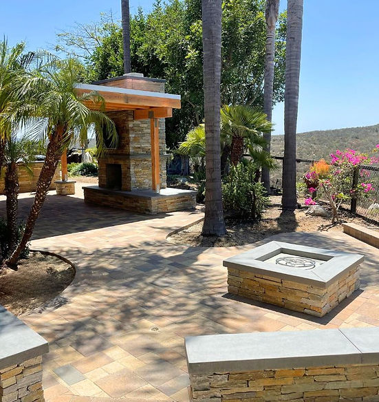 Project Nava Custom Stone Outdoor Fireplace & Paver Patio