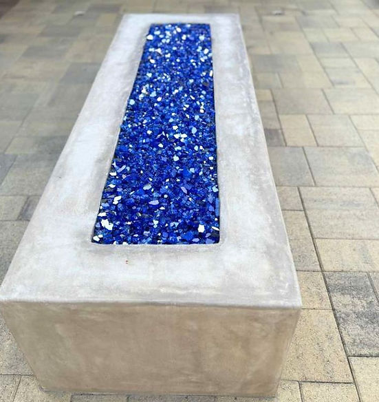 Project Nava Tiered Retaining Wall with Cable Railing Paver Patio & Blue Glass Fire Pit